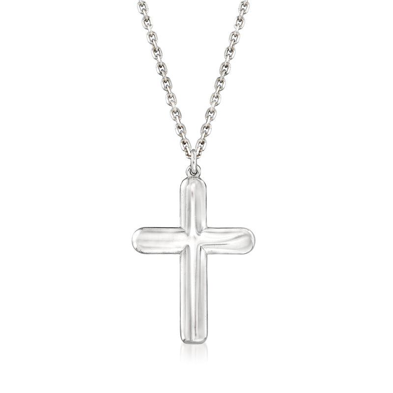 Sterling silver cross pendant necklace with polished rectangular cross charm