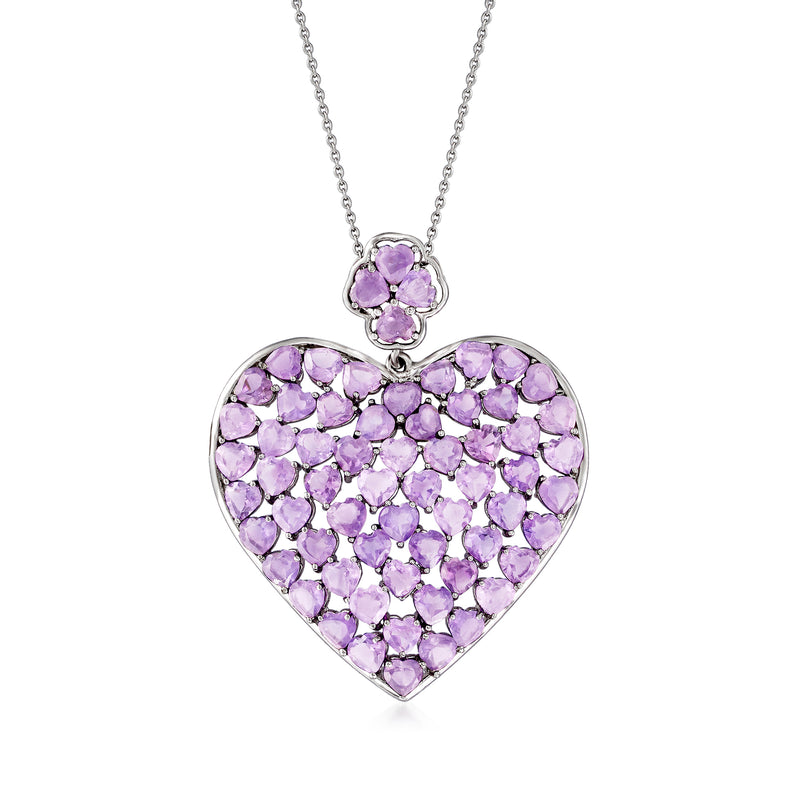 Sterling silver amethyst heart pendant necklace with clustered purple gemstone heart