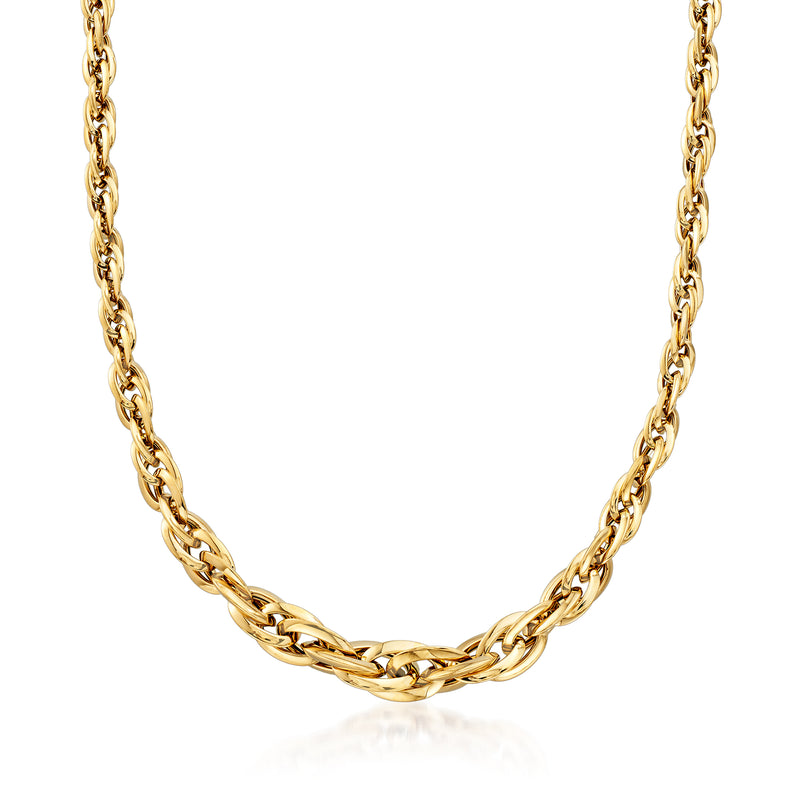 Yellow gold graduated link necklace with chunky twisted chain links