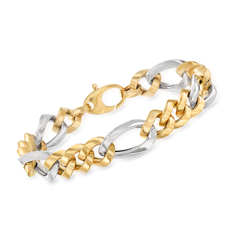 18kt two-tone gold Figaro-link bracelet with polished oval links