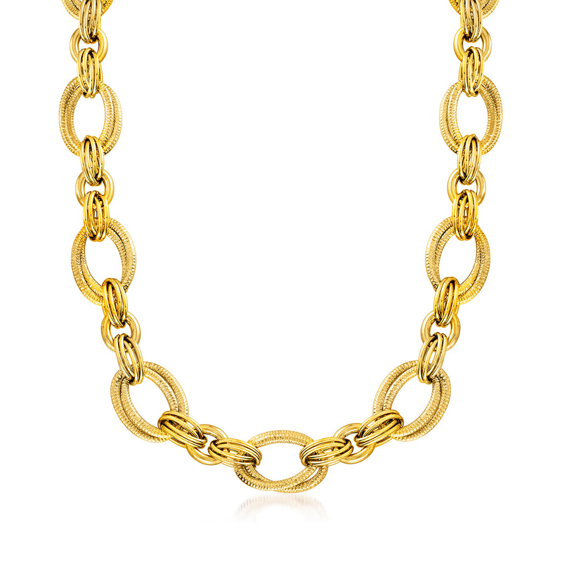 18kt yellow gold link necklace with oval and textured chain links