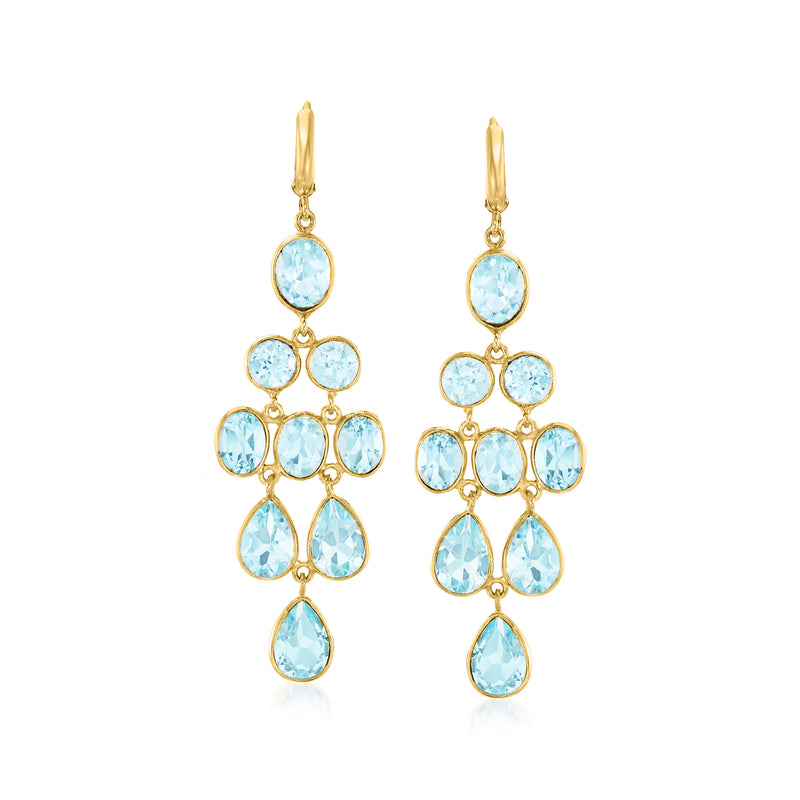 Sky blue topaz drop chandelier earrings in 18kt gold over sterling, cluster drops