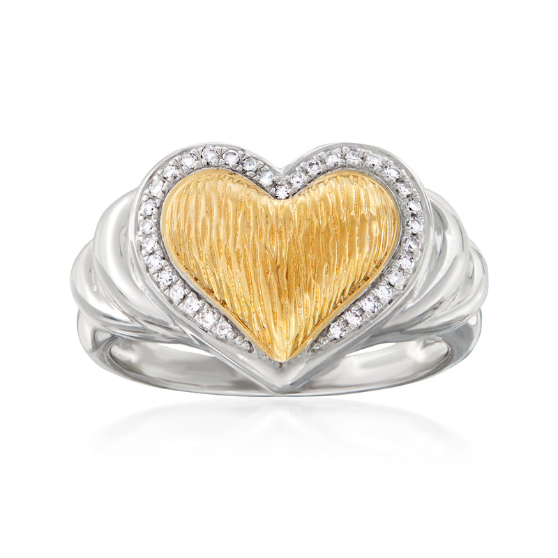 Diamond heart ring in sterling silver and 18kt gold over sterling
