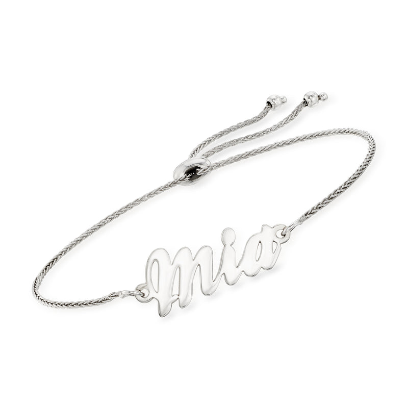 Sterling silver bolo bracelet with braided cords and cursive name charm