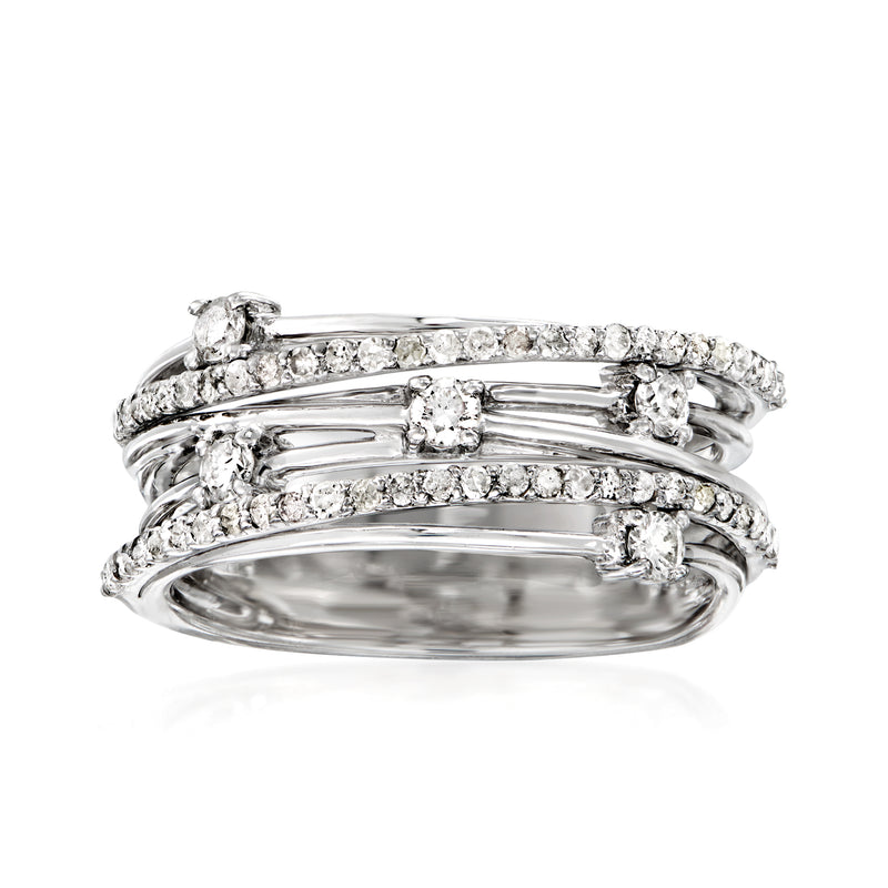 Diamond station ring in sterling silver with multiple pavé rows