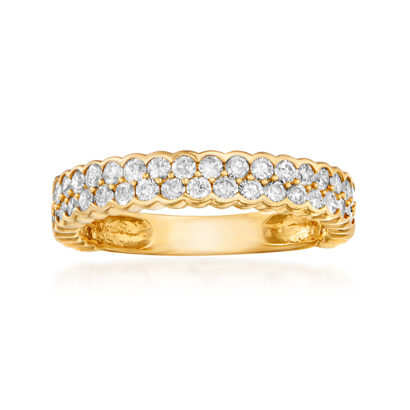 14kt yellow gold double-row diamond ring with round stones