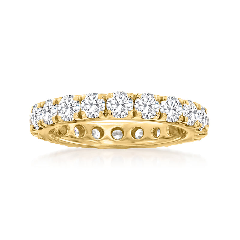 14kt yellow gold diamond eternity band with round stones in shared prong setting