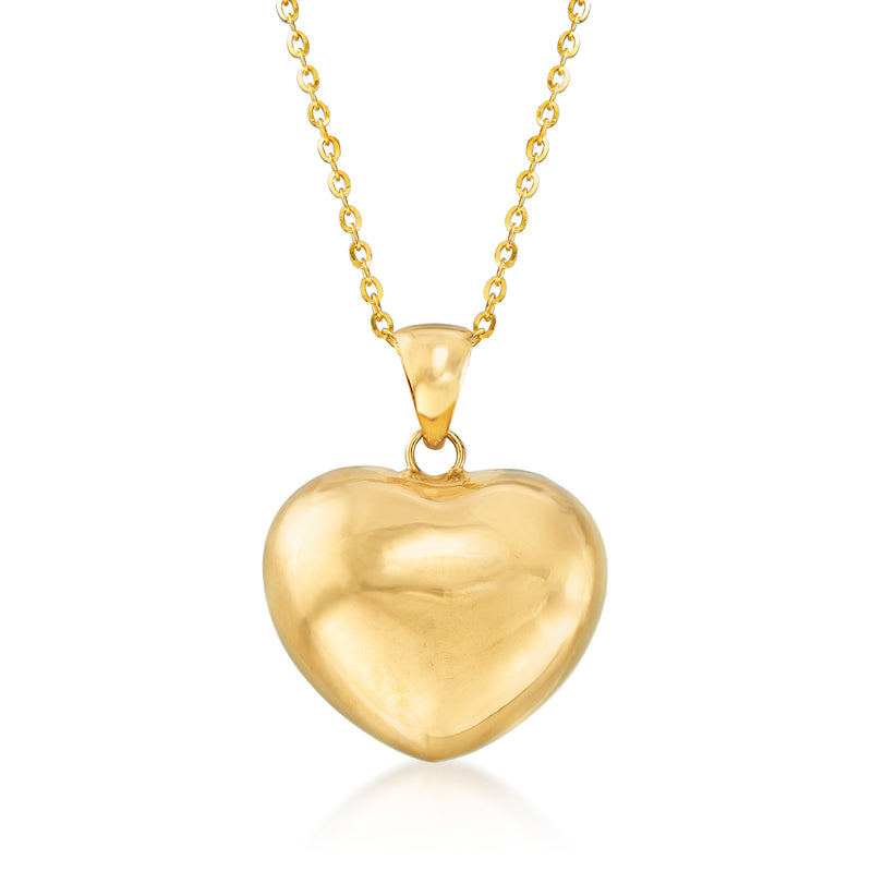 18kt yellow gold heart pendant necklace with link chain and heart-shaped charm