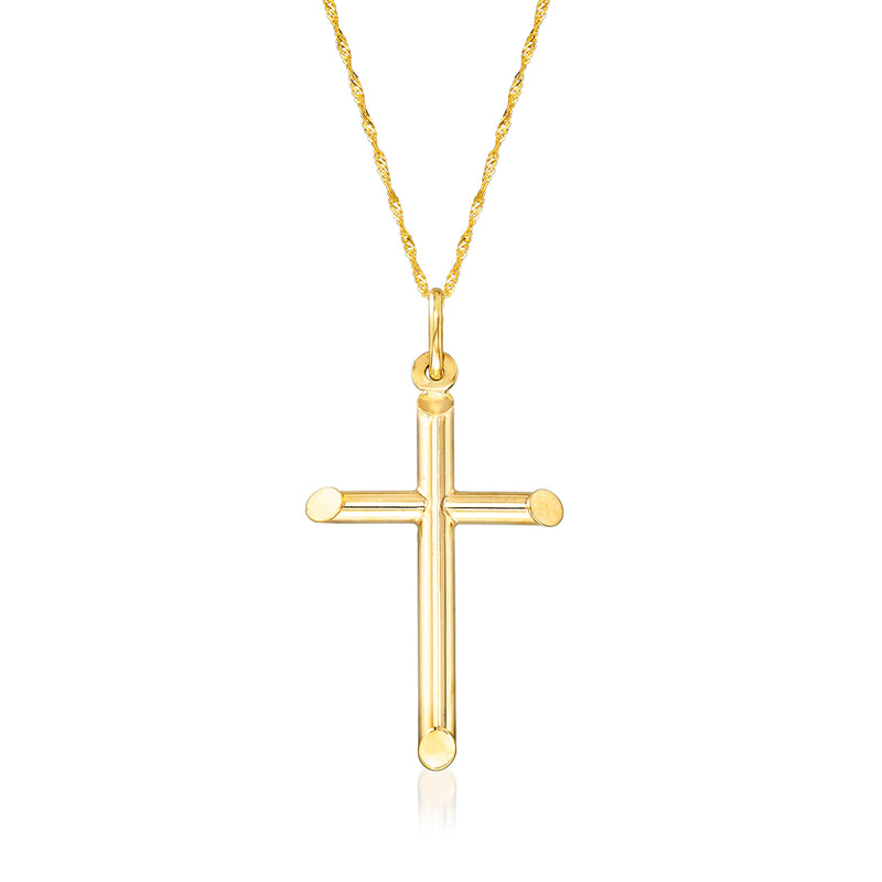 14kt yellow gold cross pendant necklace with polished crucifix charm on chain