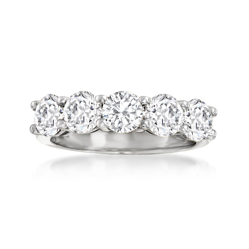14kt white gold five-stone diamond ring with five oval-cut stones
