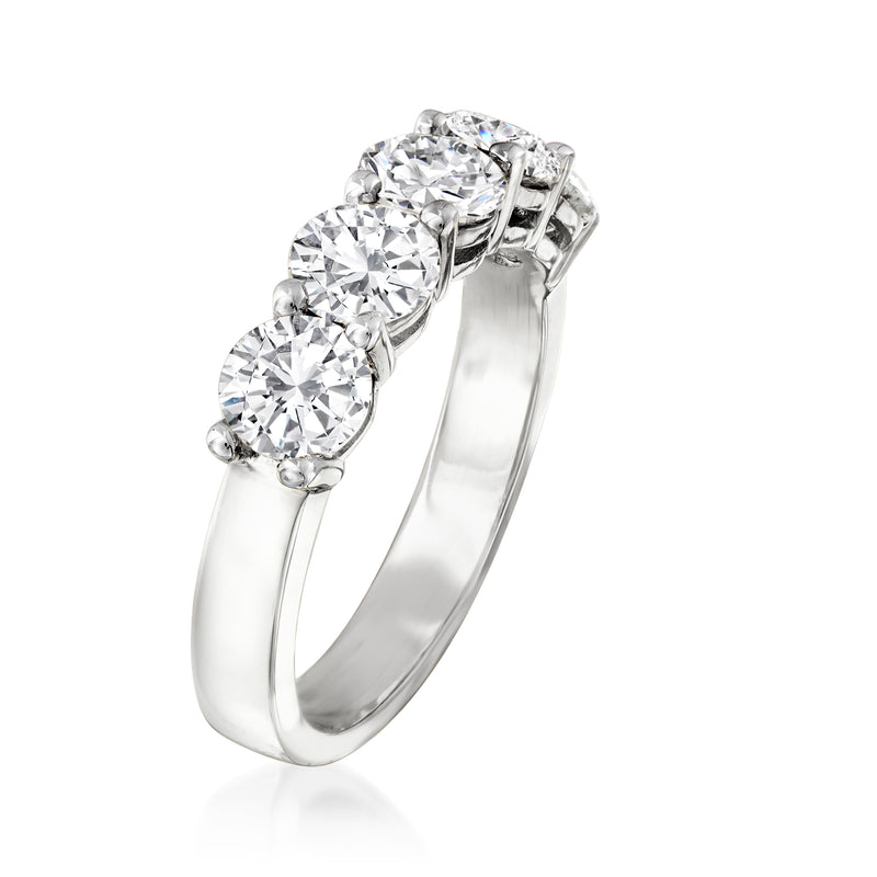 14kt white gold five-stone diamond ring, side view of oval stones
