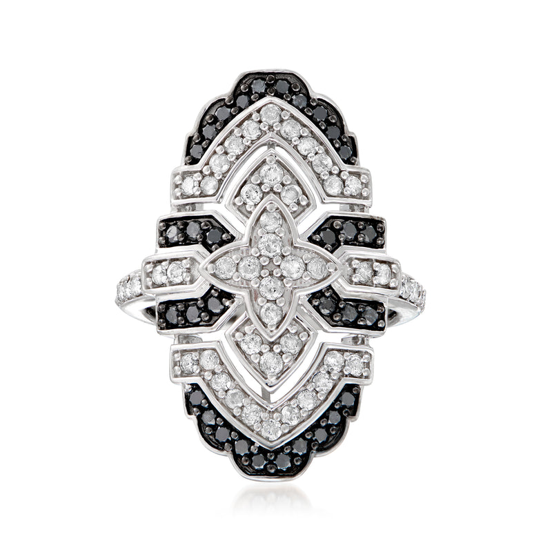 Sterling silver vintage-style diamond ring with black and white stones