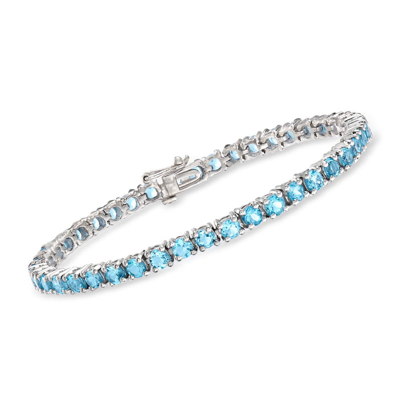 Sterling silver tennis bracelet with Swiss blue topaz stones and box clasp