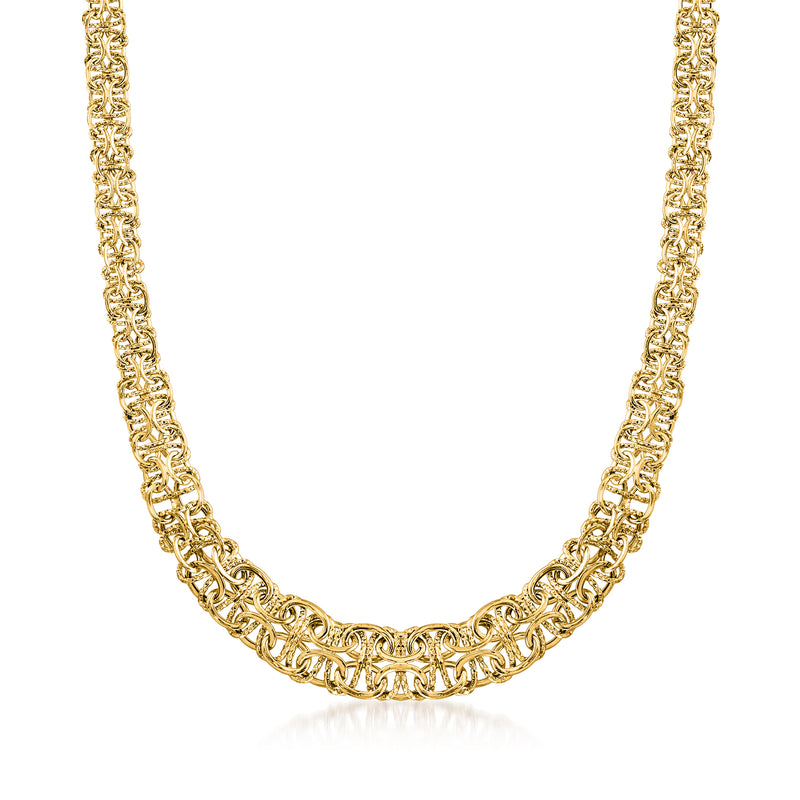 14kt yellow gold graduated Byzantine chain necklace with scalloped links