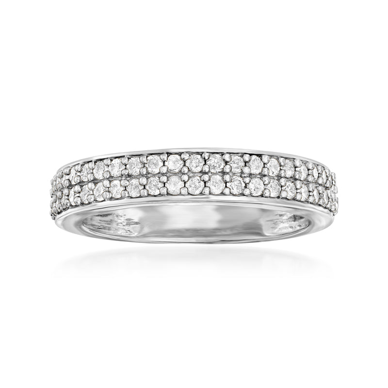 Sterling silver double-row diamond ring with pave stones