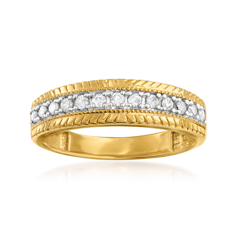 18kt gold over sterling ring with center row of small round diamonds