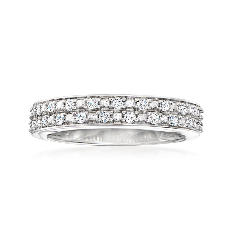Sterling silver two-row diamond band ring with round stones across the top