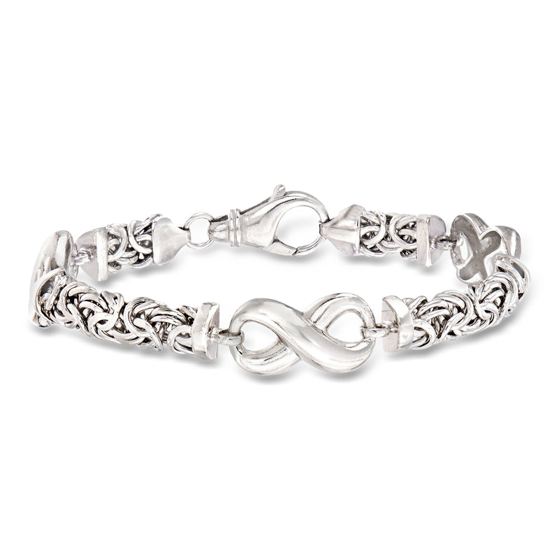 Sterling silver Byzantine infinity station bracelet with clasp