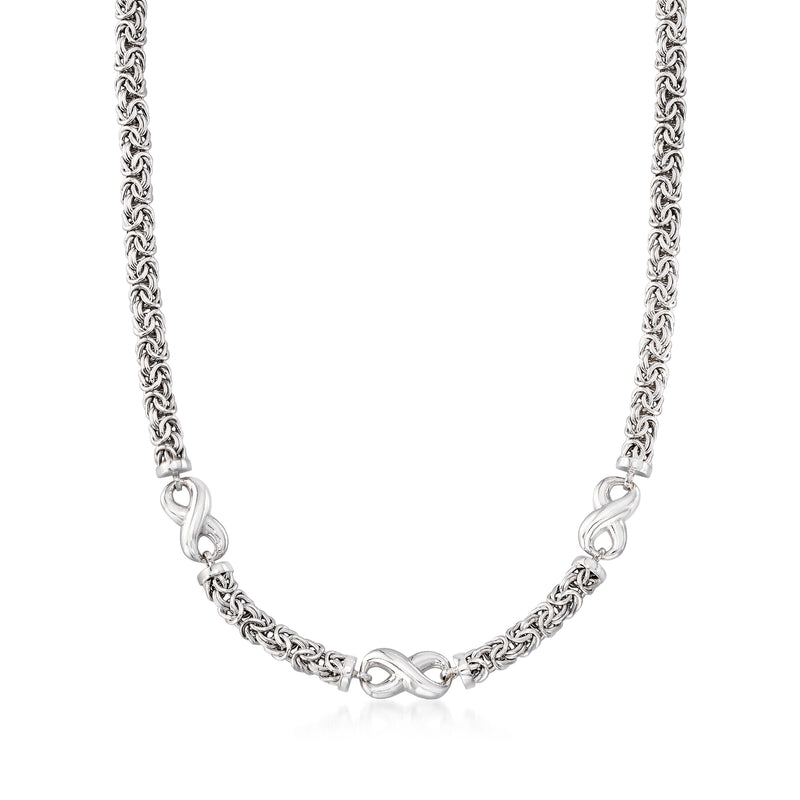 Sterling silver infinity station necklace with Byzantine chain links