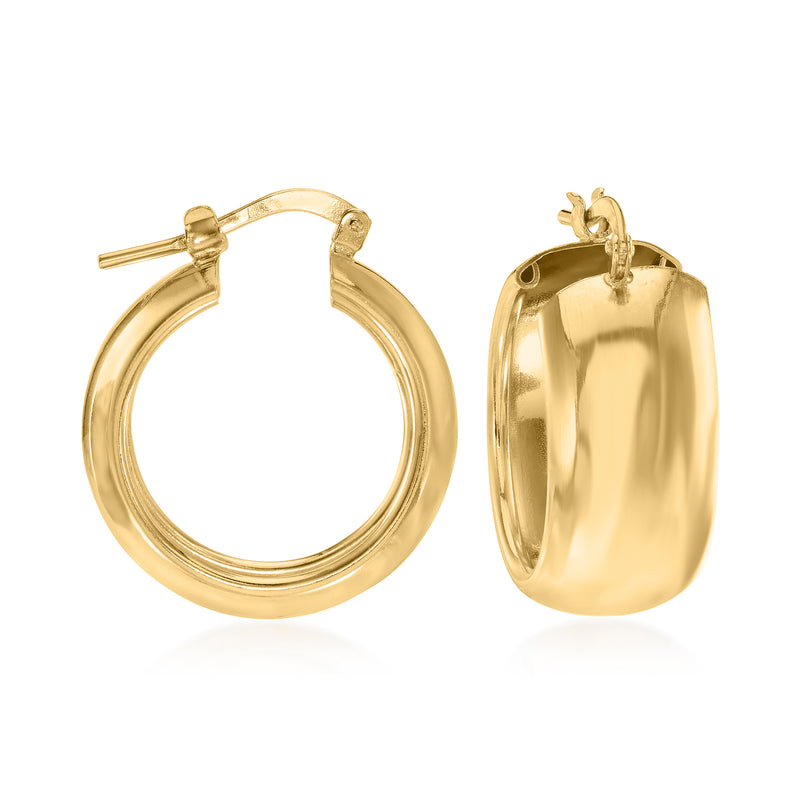 Gold over sterling hoop earrings with polished finish, hinged back, pair