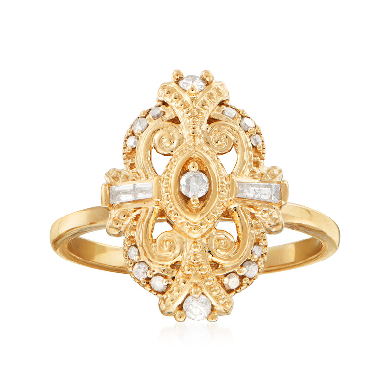 .25 ct diamond scrollwork ring in 18kt gold over sterling with oval center setting