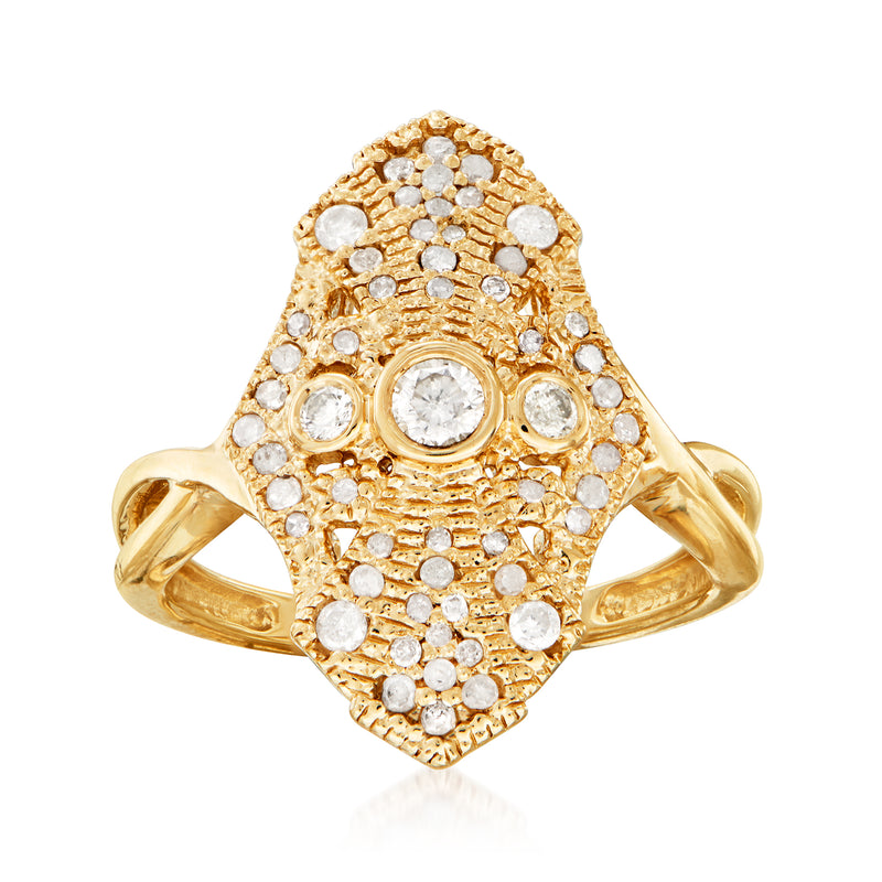 18kt gold over sterling vintage-style diamond ring with round halo clusters