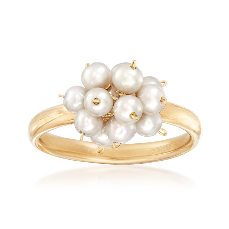 14kt yellow gold pearl cluster ring with white cultured pearls