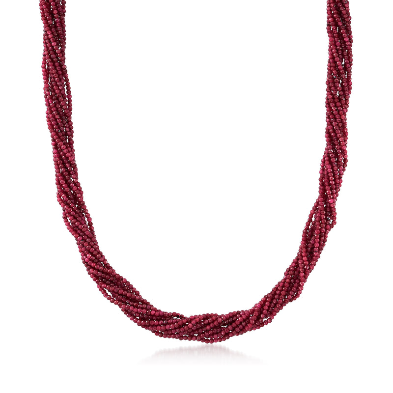 Ruby bead torsade necklace with 14kt yellow gold accents