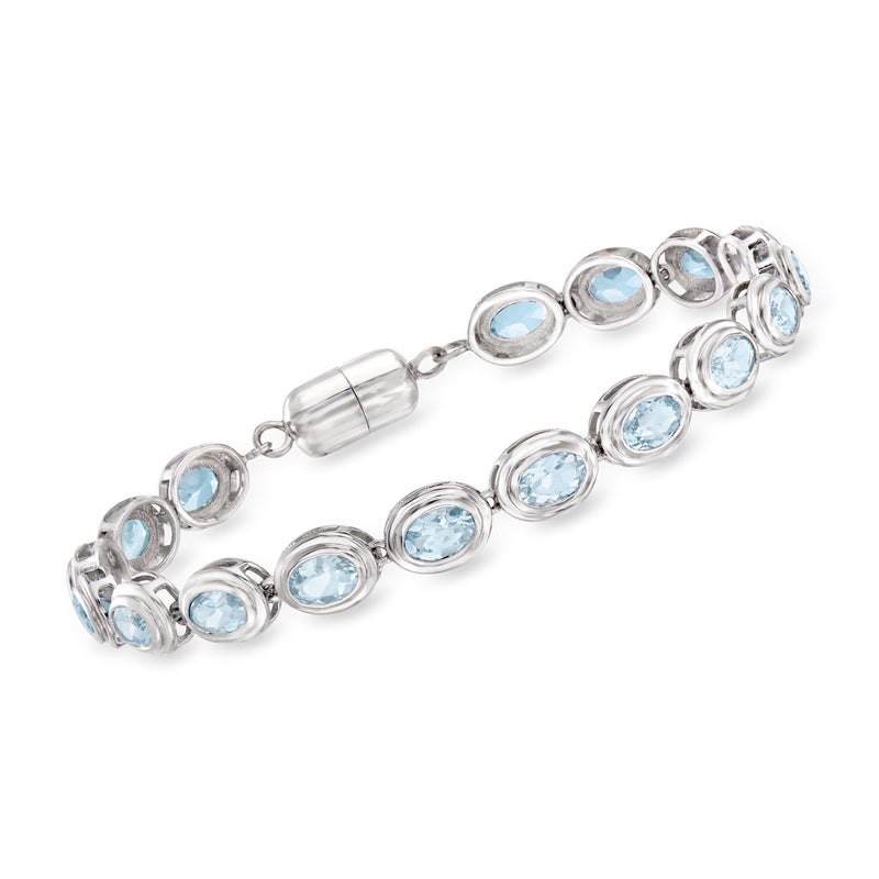 Sterling silver aquamarine bracelet with oval blue stones and magnetic clasp