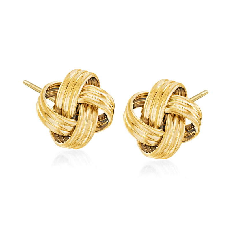 Gold over sterling love knot stud earrings with post backs, gold-tone braided knot