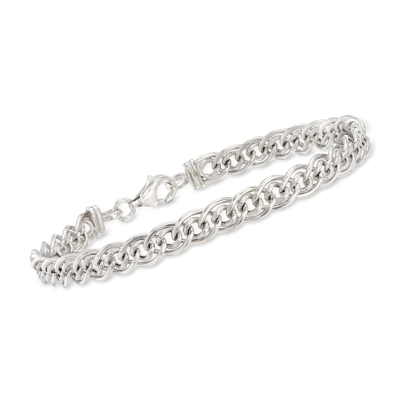 Sterling silver interlocking-link bracelet with oval clasp