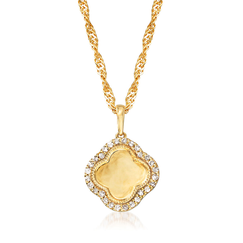 Diamond clover pendant necklace, 18kt gold over sterling with pave halo charm