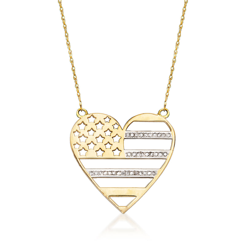 Diamond heart flag necklace in yellow gold