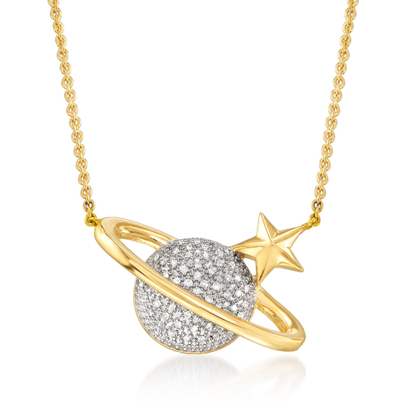 18kt gold over sterling necklace with pave planet pendant and gold star charm