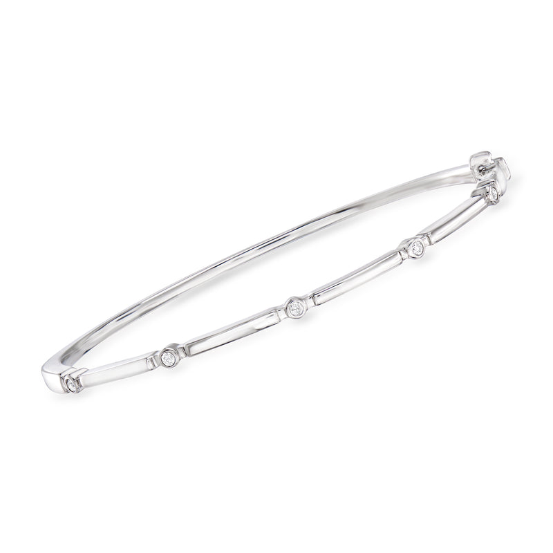 Sterling silver diamond station bezel bangle with round stones and hinged clasp