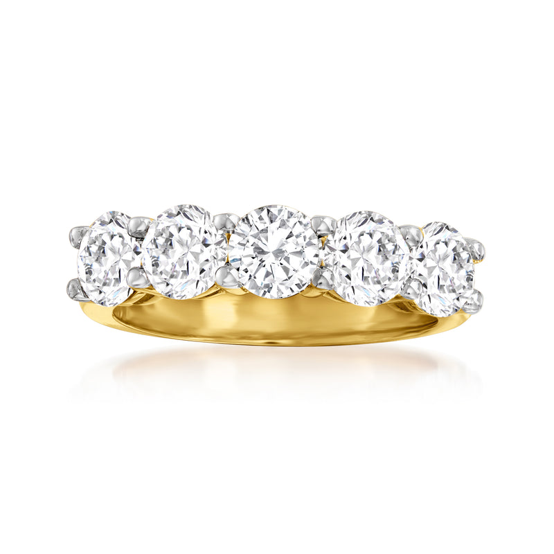 Five-stone diamond ring with round stones, 14kt yellow gold band