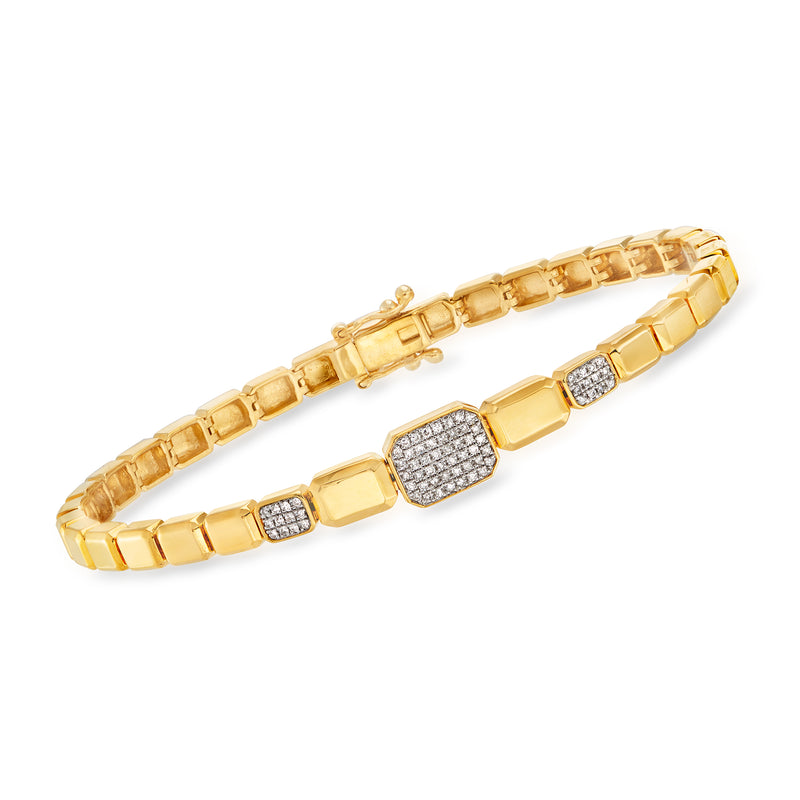 Gold over sterling bracelet with rectangular-link design and small diamond-look accents