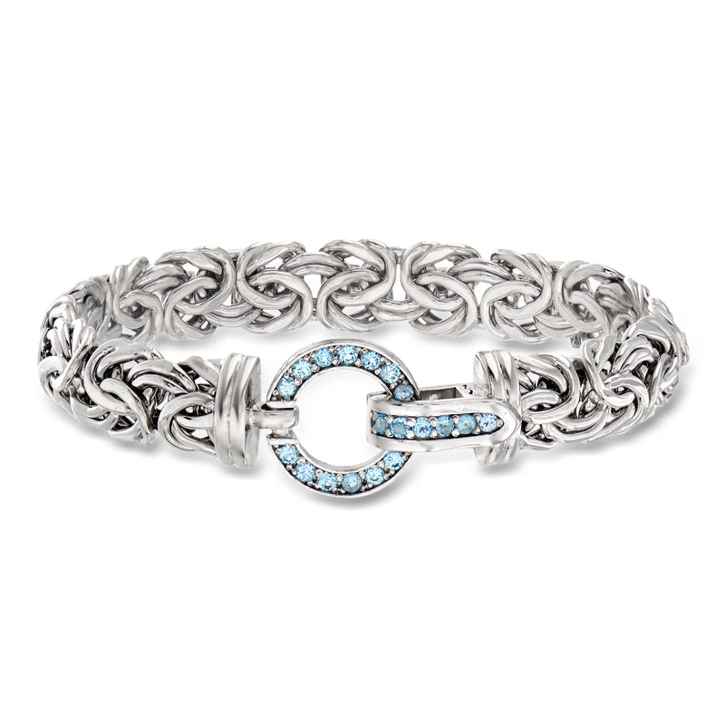 Sterling silver Byzantine bracelet with blue gemstone circle clasp