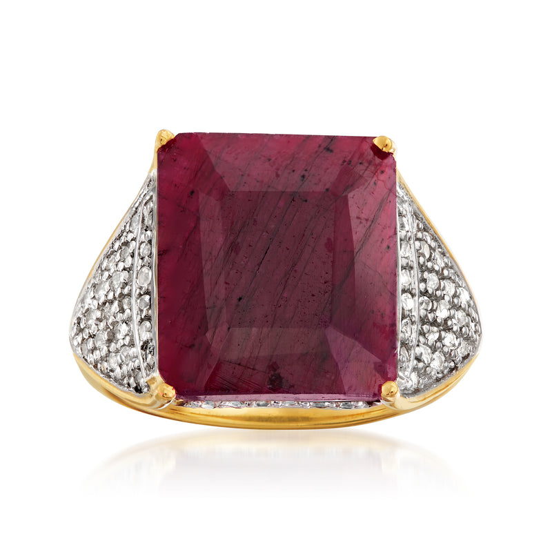 Ruby ring with white topaz accents in gold over sterling silver