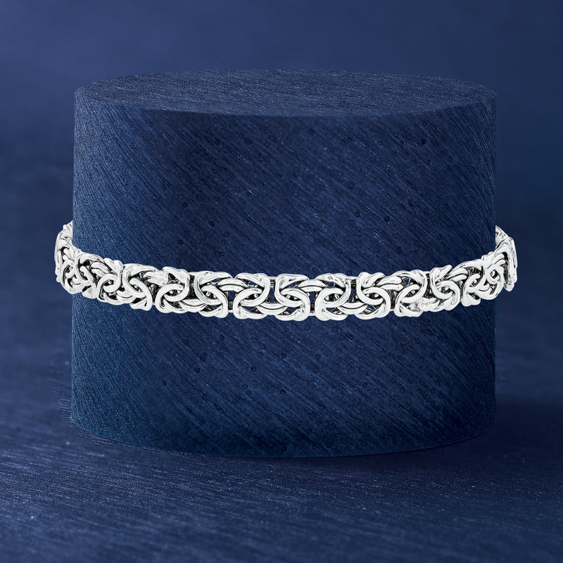 Sterling silver Byzantine chain bracelet with interlocking oval links and clasp