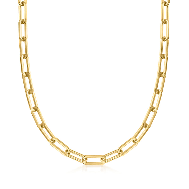 Yellow gold paper clip link necklace with oval chain links