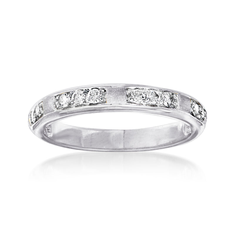 14kt white gold diamond station ring with round-cut stones across top