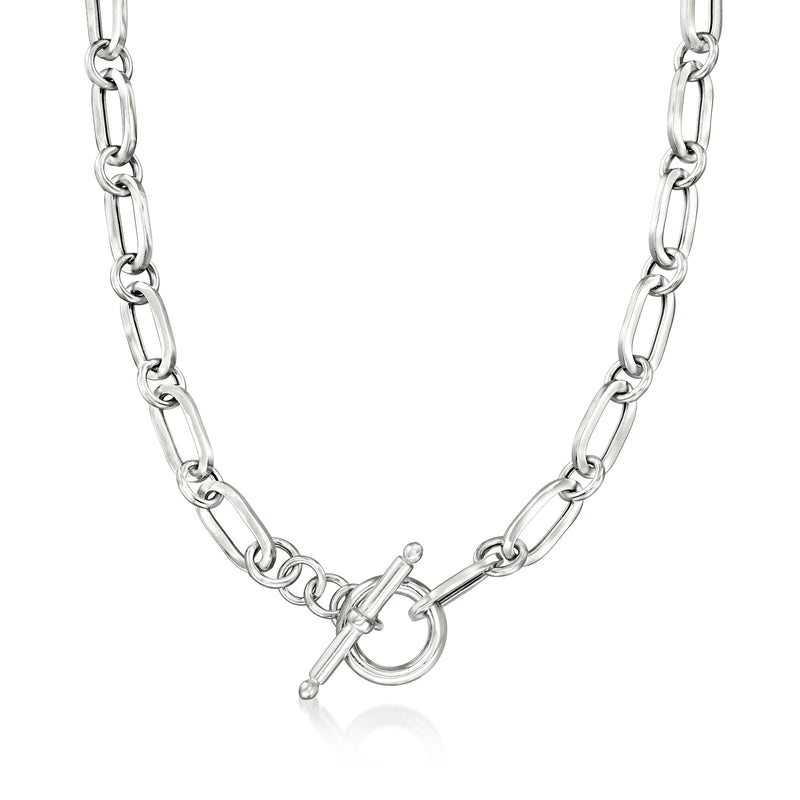Sterling silver paper-clip link toggle necklace with round toggle clasp
