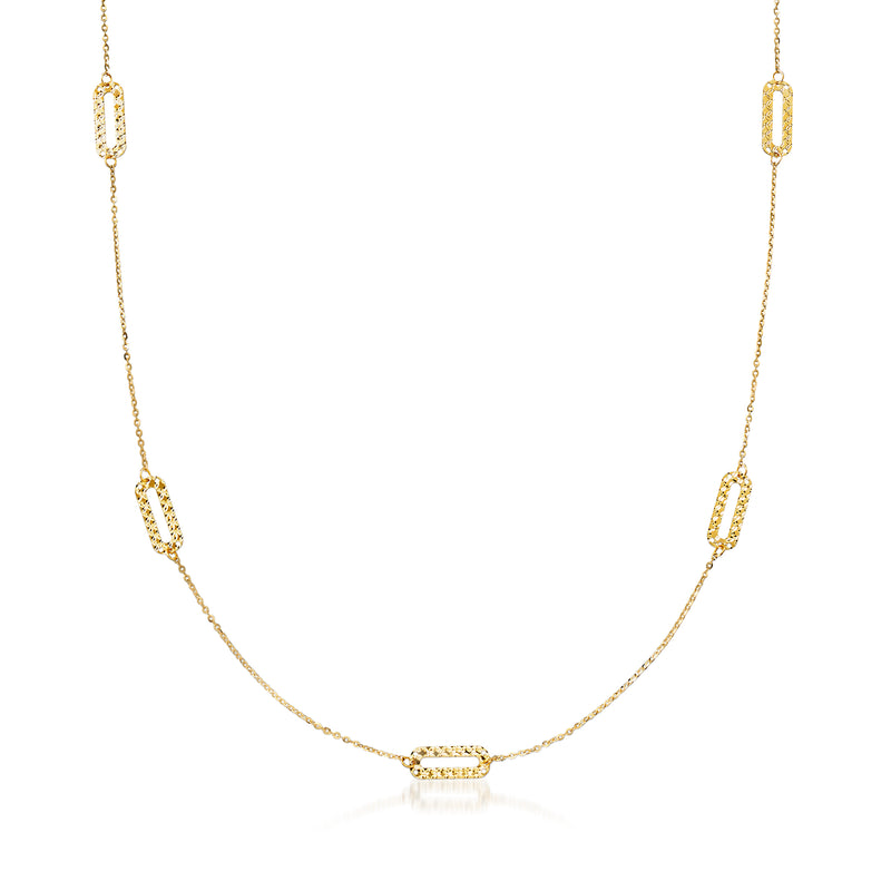 14kt yellow gold paper clip link necklace with small rectangular links