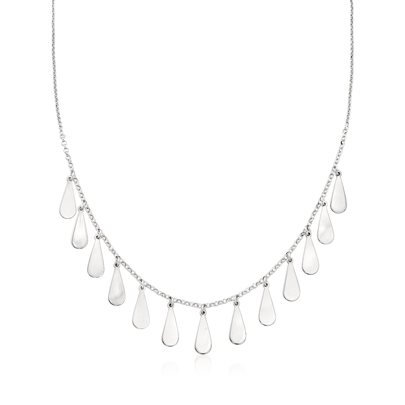 Sterling silver teardrop necklace with small hanging teardrop charms on a chain