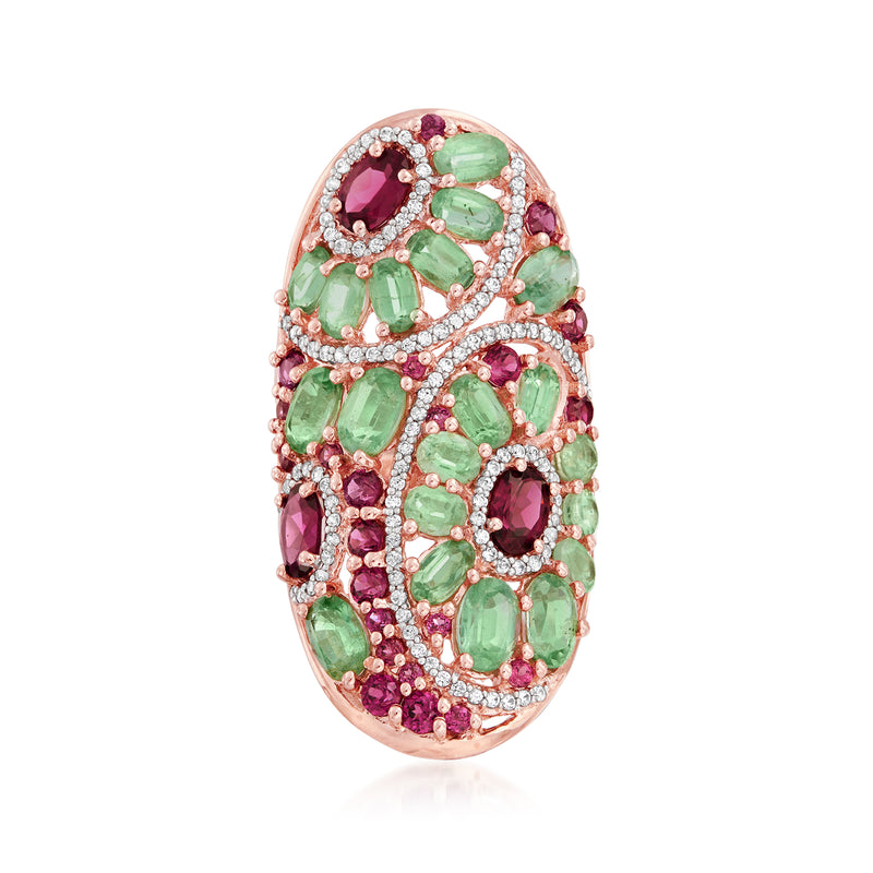 Multi-gemstone ring in 18kt rose gold over sterling with green and pink stones