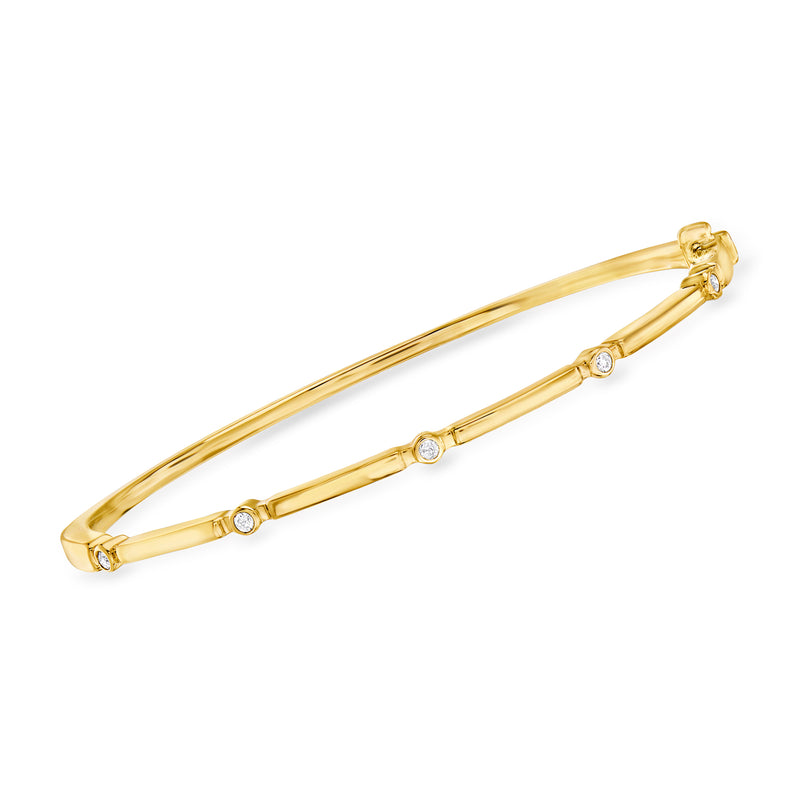 Gold over sterling diamond bezel-set bracelet with round stones, hinged clasp