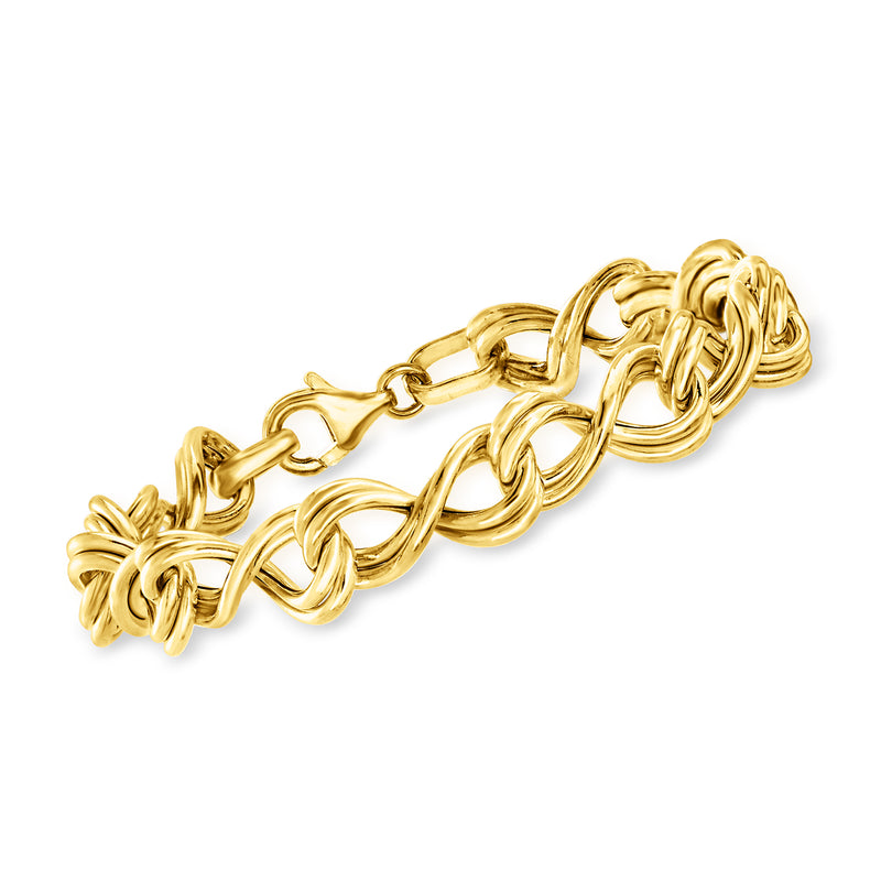 Infinity-style gold over sterling link bracelet with interlocking oval loops