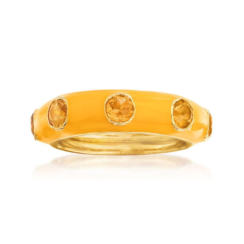 Citrine and yellow enamel ring in gold over sterling with three round gemstones