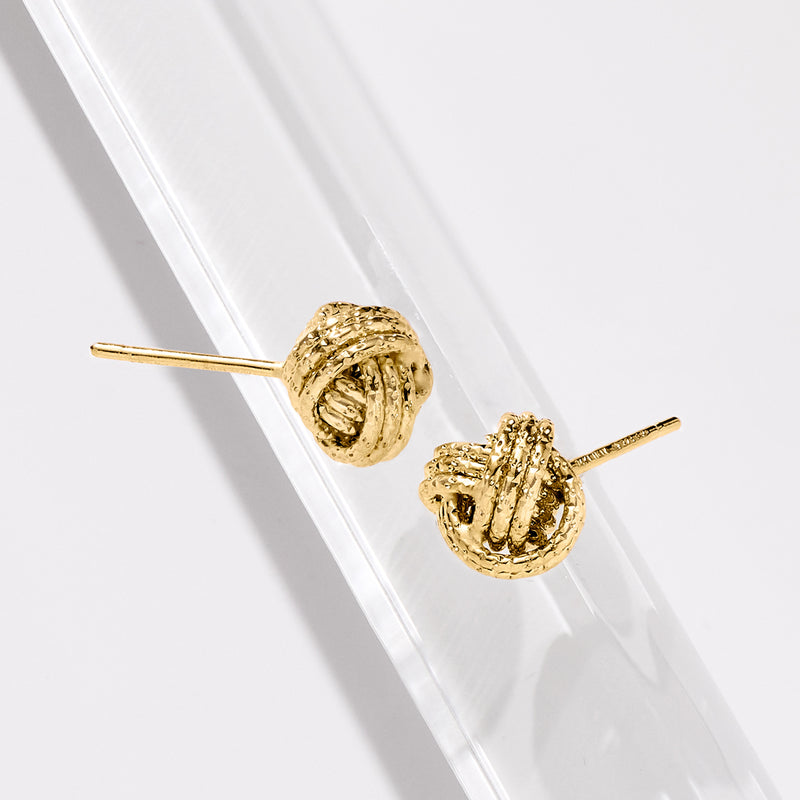 14kt yellow gold love knot stud earrings with straight back posts